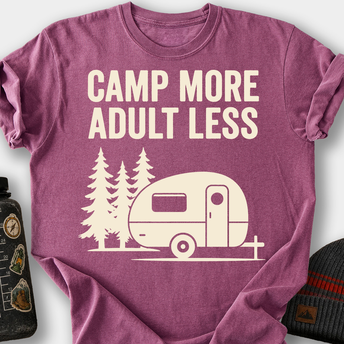 Camp More, Adult Less T-Shirt — Berry