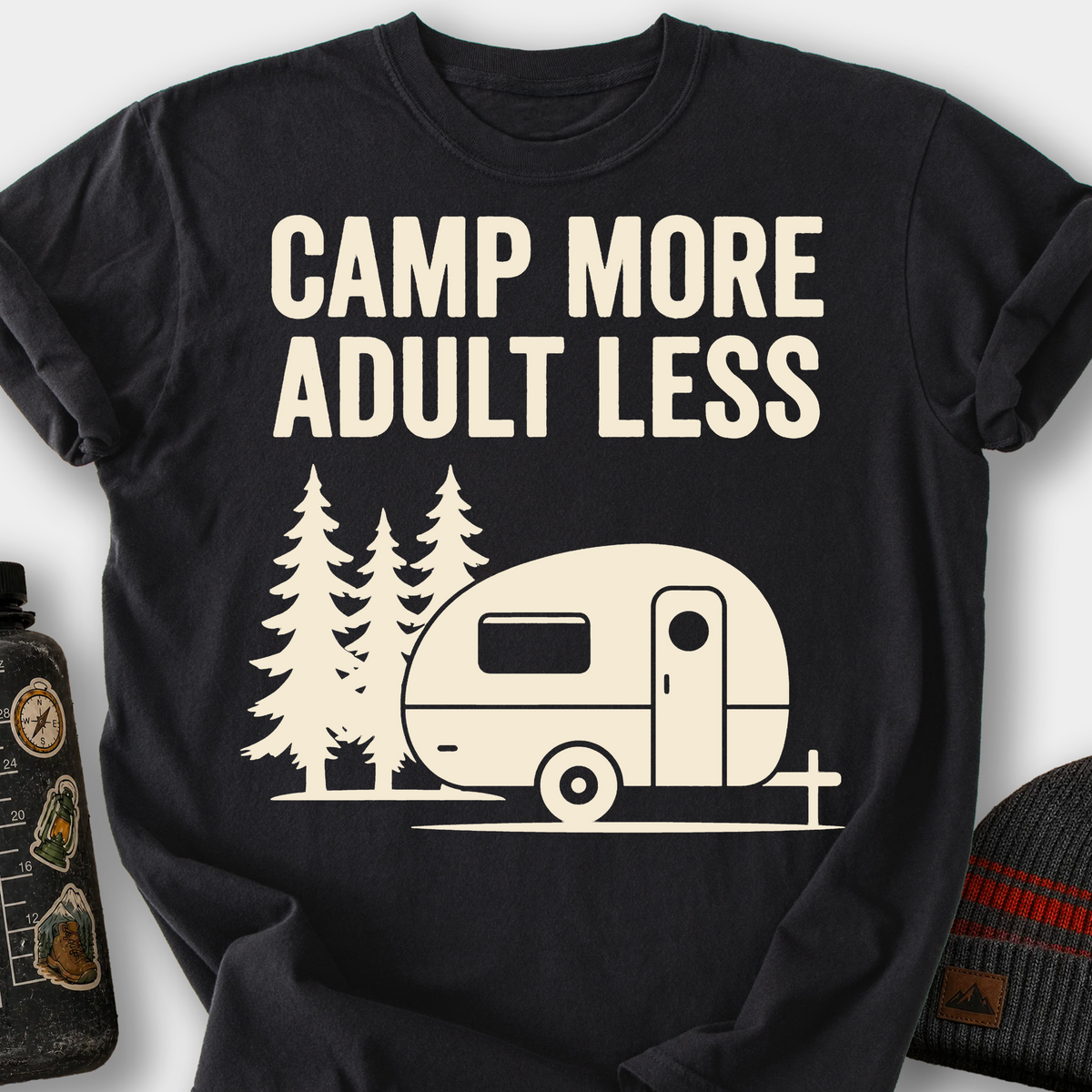 Camp More, Adult Less T-Shirt — Black
