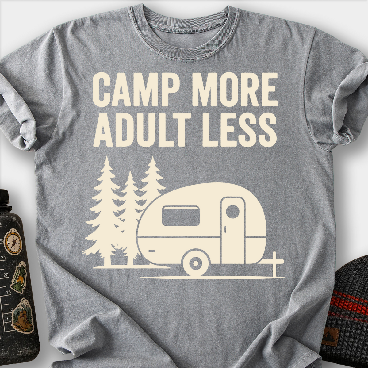 Camp More, Adult Less T-Shirt — Grey