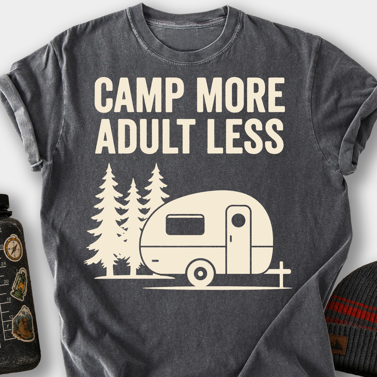Camp More, Adult Less T-Shirt — Pepper