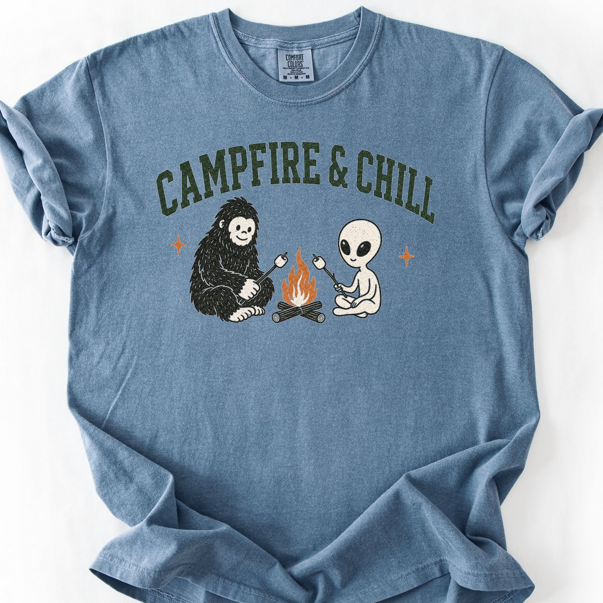 Campfire And Chill Bigfoot T-Shirt — Blue Jean