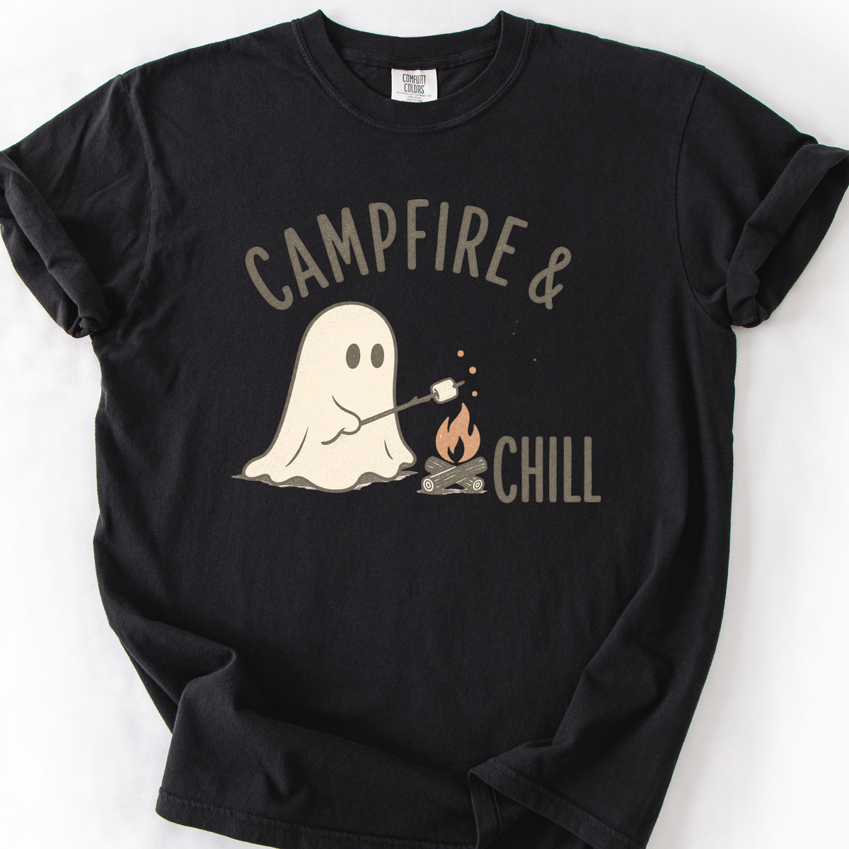 Campfire And Chill Ghost T-Shirt — Black