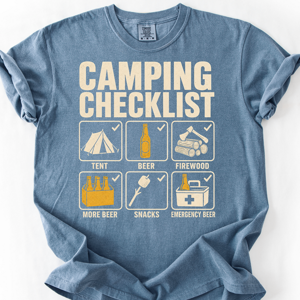Camping Checklist T-Shirt — Blue Jean