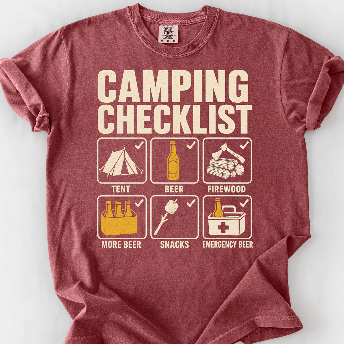 Camping Checklist T-Shirt — Brick