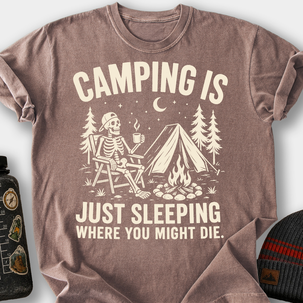Camping Is Just Sleeping T-Shirt — Espresso