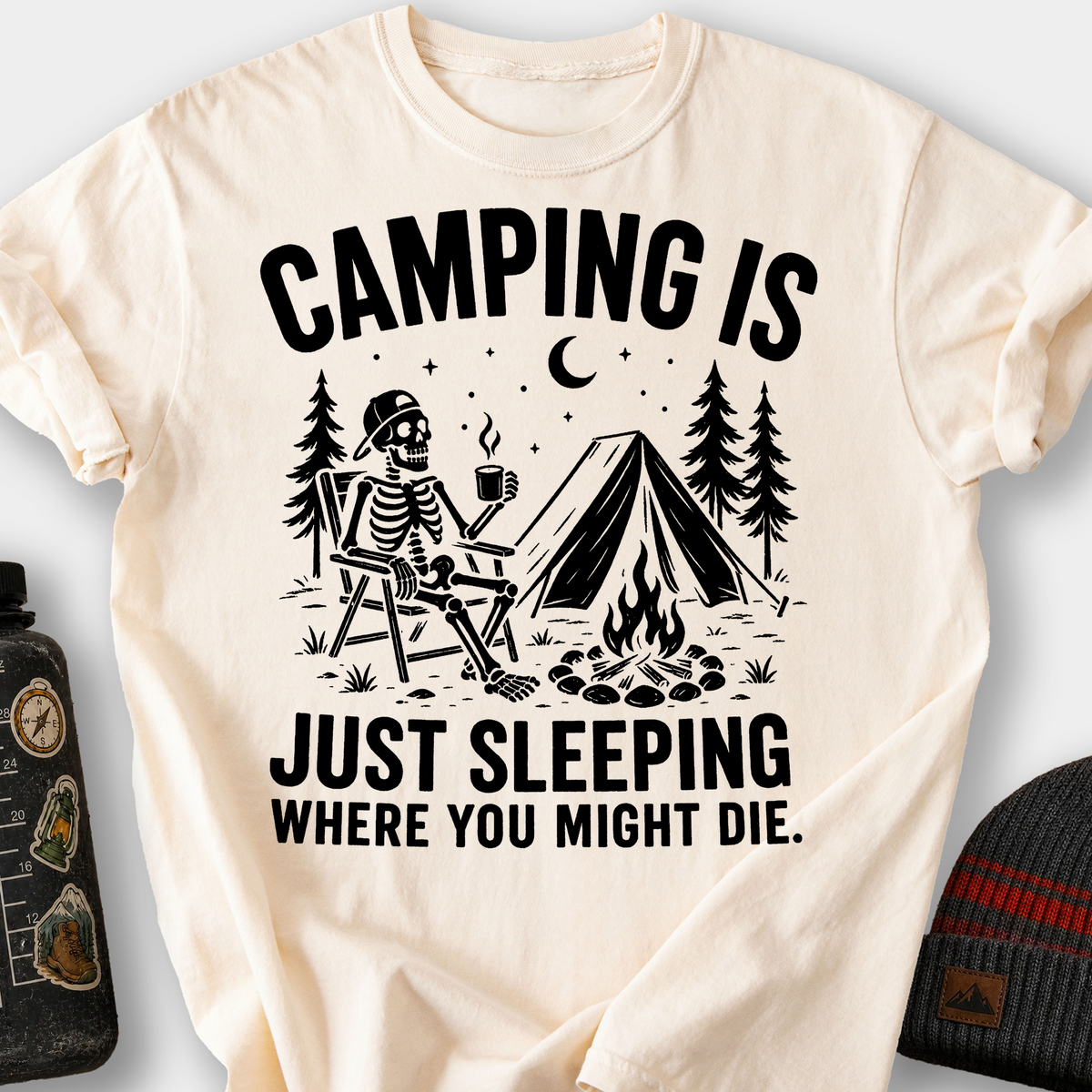 Camping Is Just Sleeping T-Shirt — Ivory