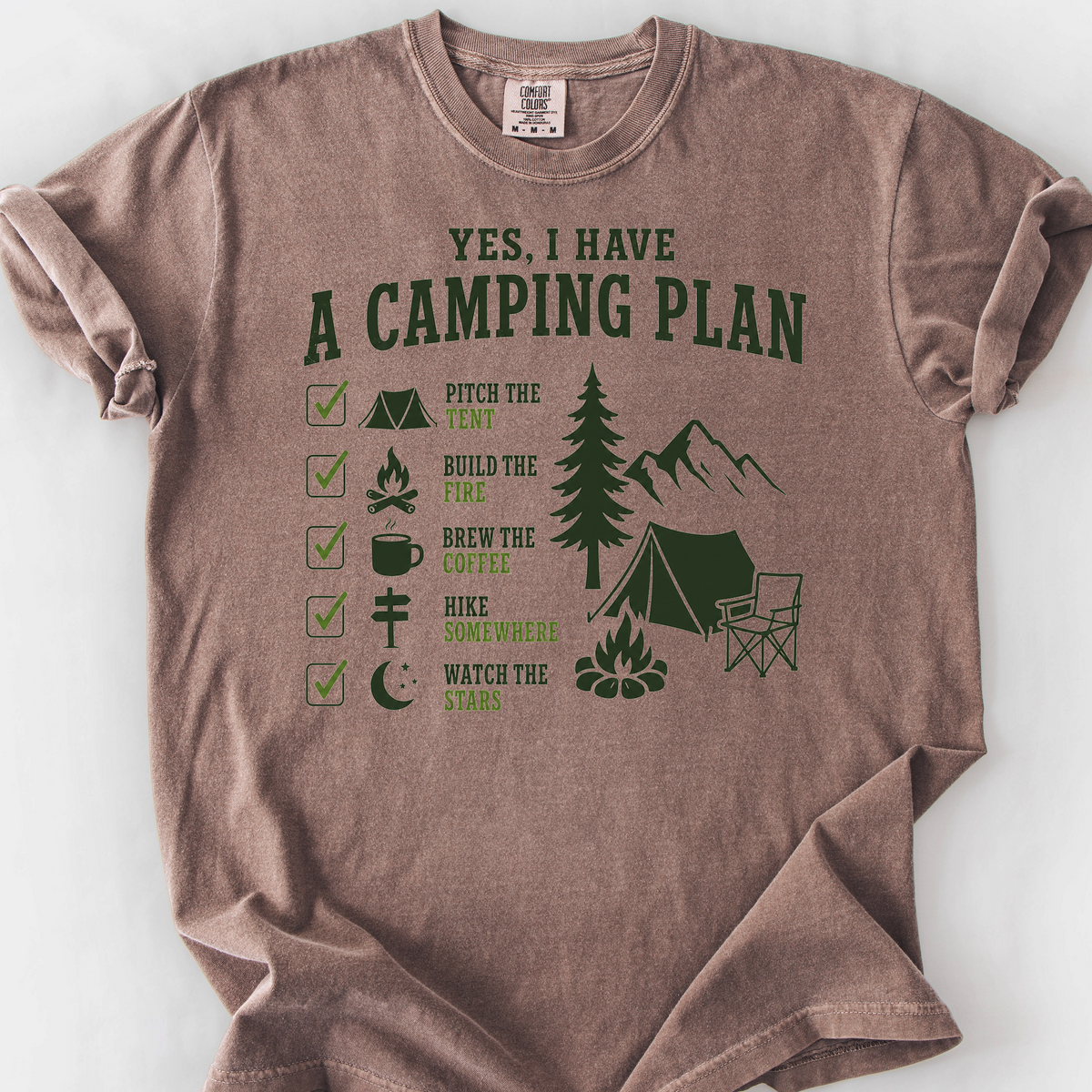 Camping Plan Checklist T-Shirt — Espresso