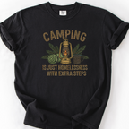 Camping With Extra Steps T-Shirt — Black