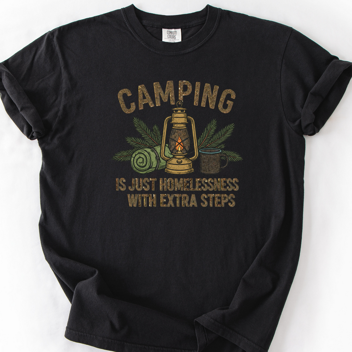 Camping With Extra Steps T-Shirt — Black