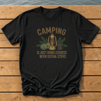 Camping With Extra Steps T-Shirt — Black