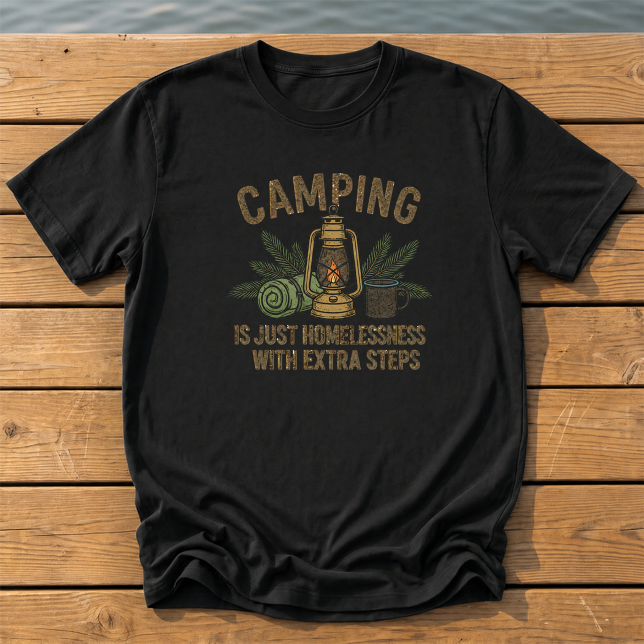 Camping With Extra Steps T-Shirt — Black