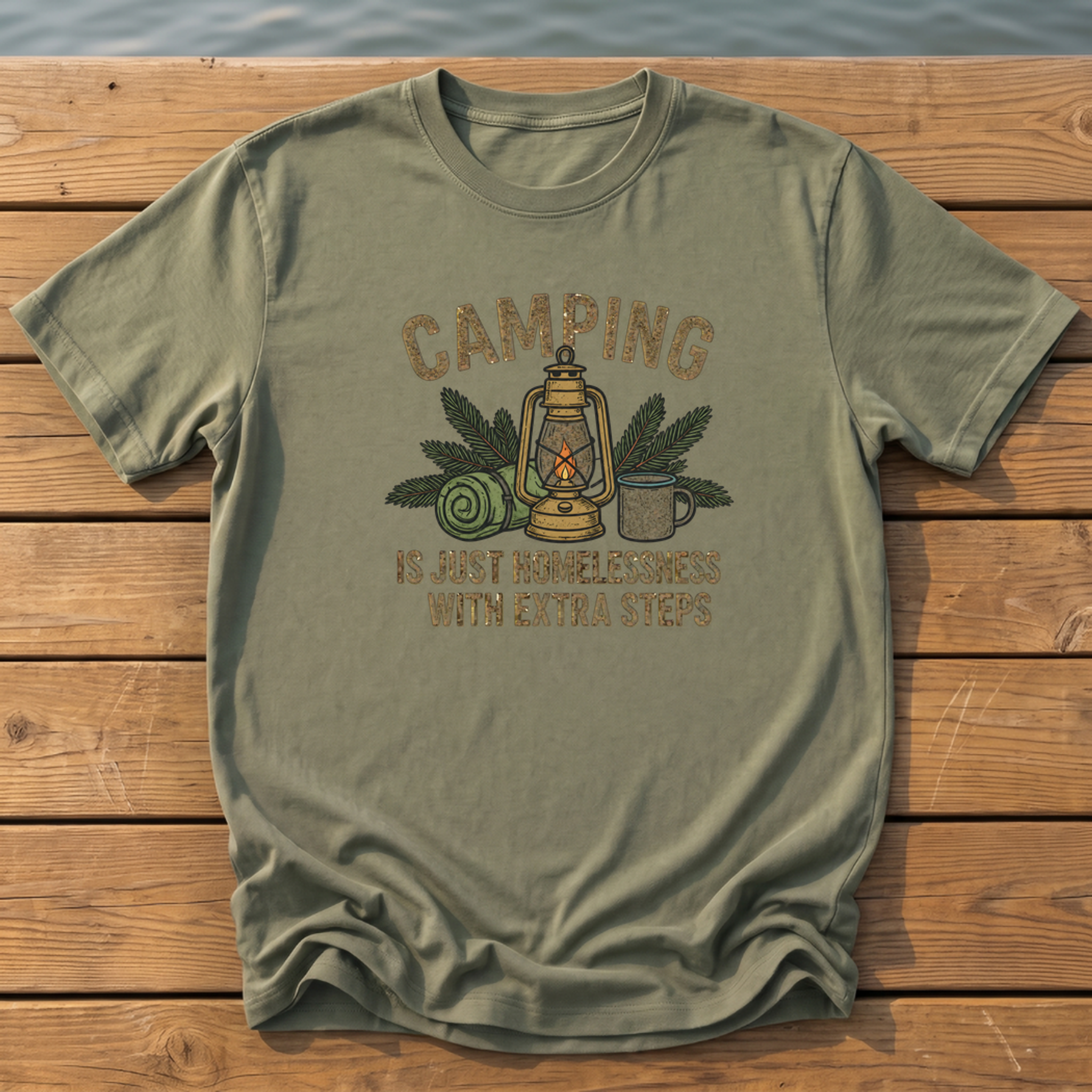 Camping With Extra Steps T-Shirt — Moss