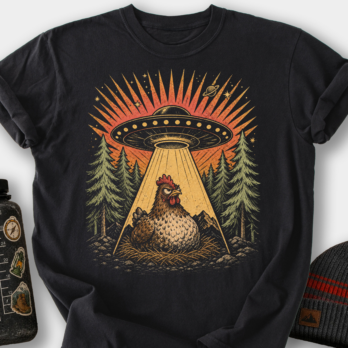 Chicken Abduction T-Shirt — Black