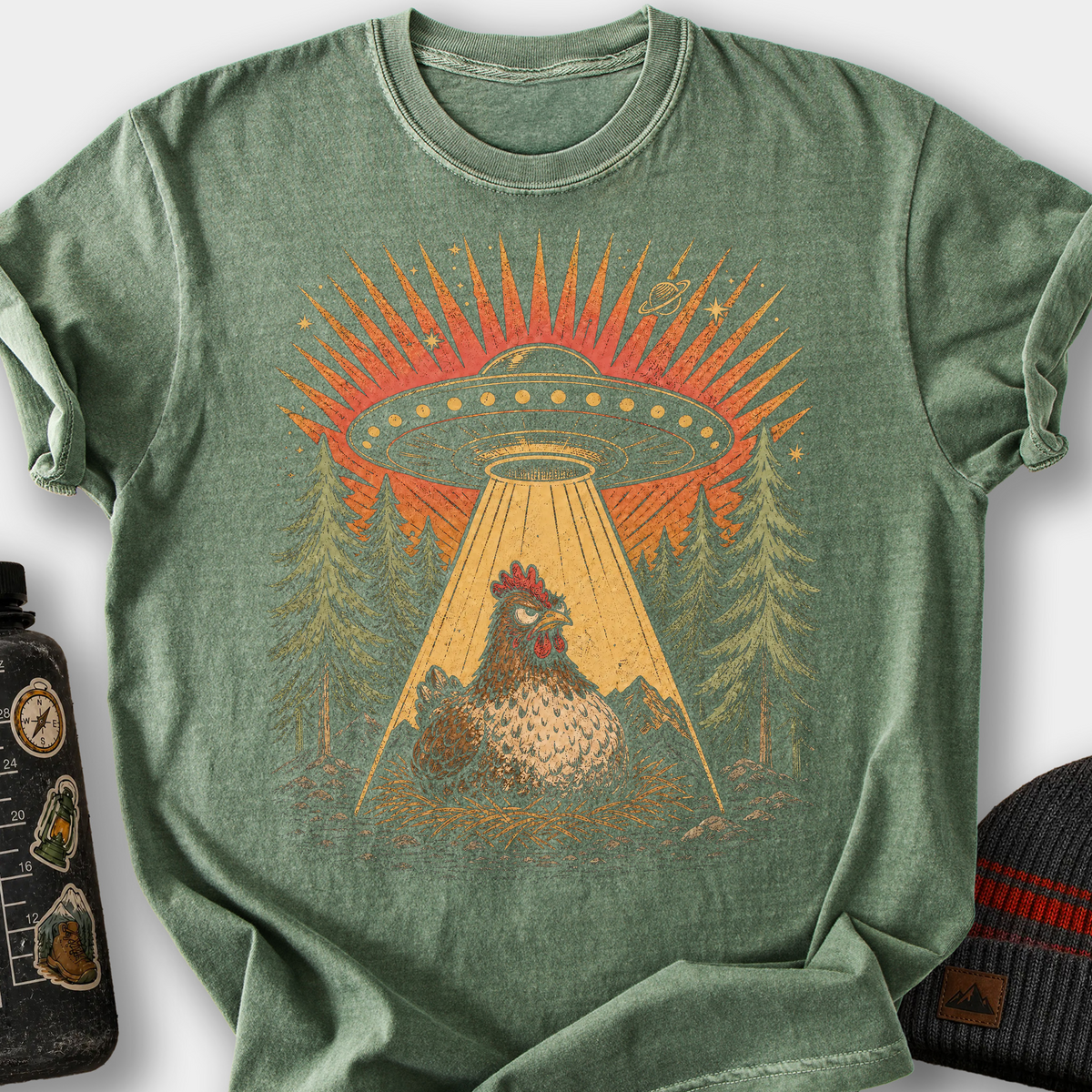 Chicken Abduction T-Shirt — Moss