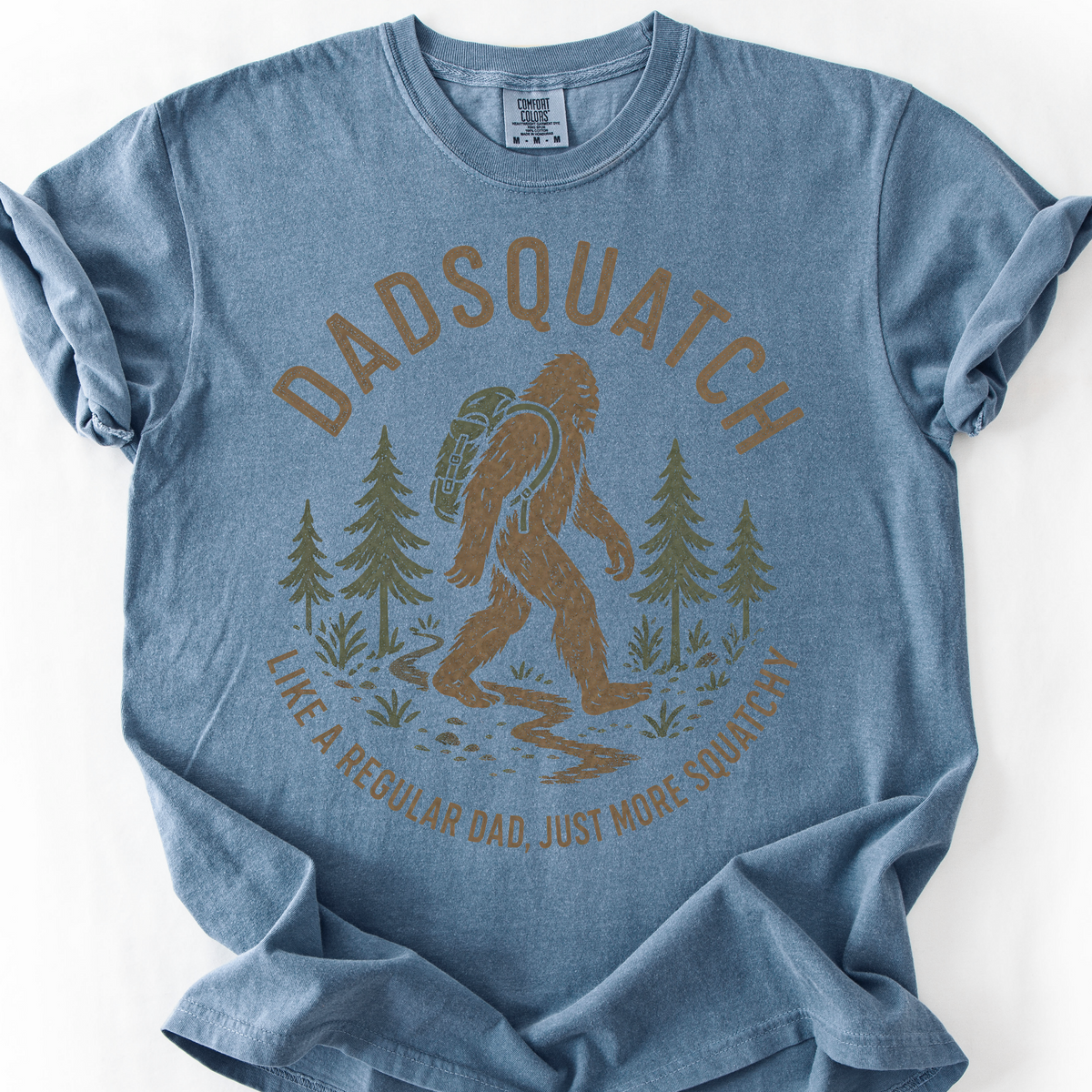 Dadsquatch Trail Badge T-Shirt — Blue Jean