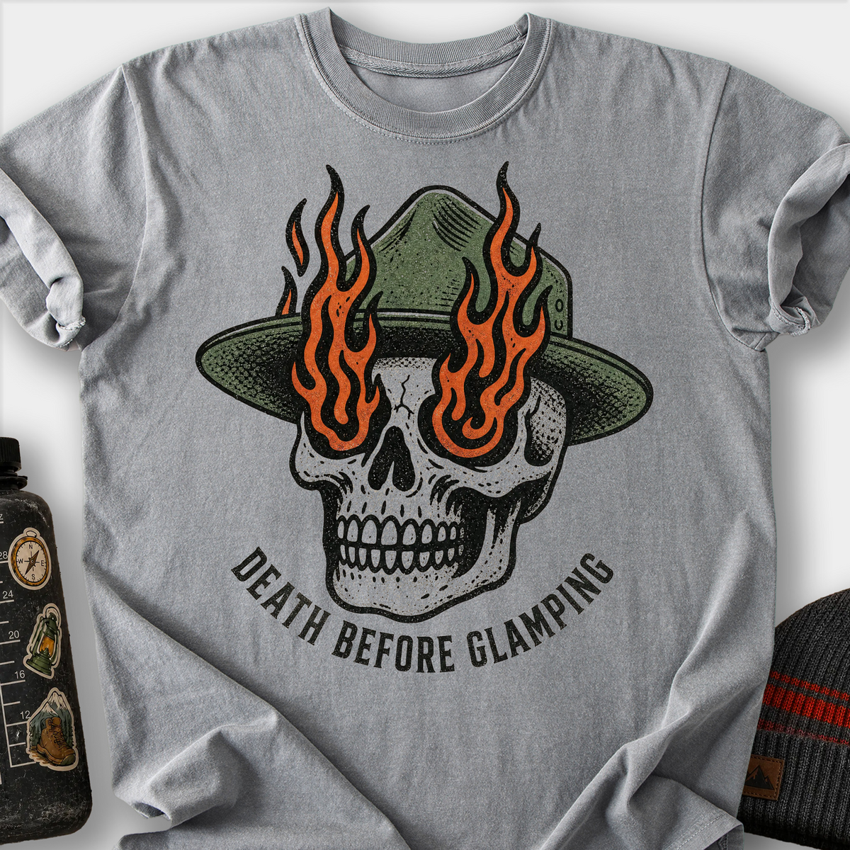 Death Before Glamping T-Shirt — Grey