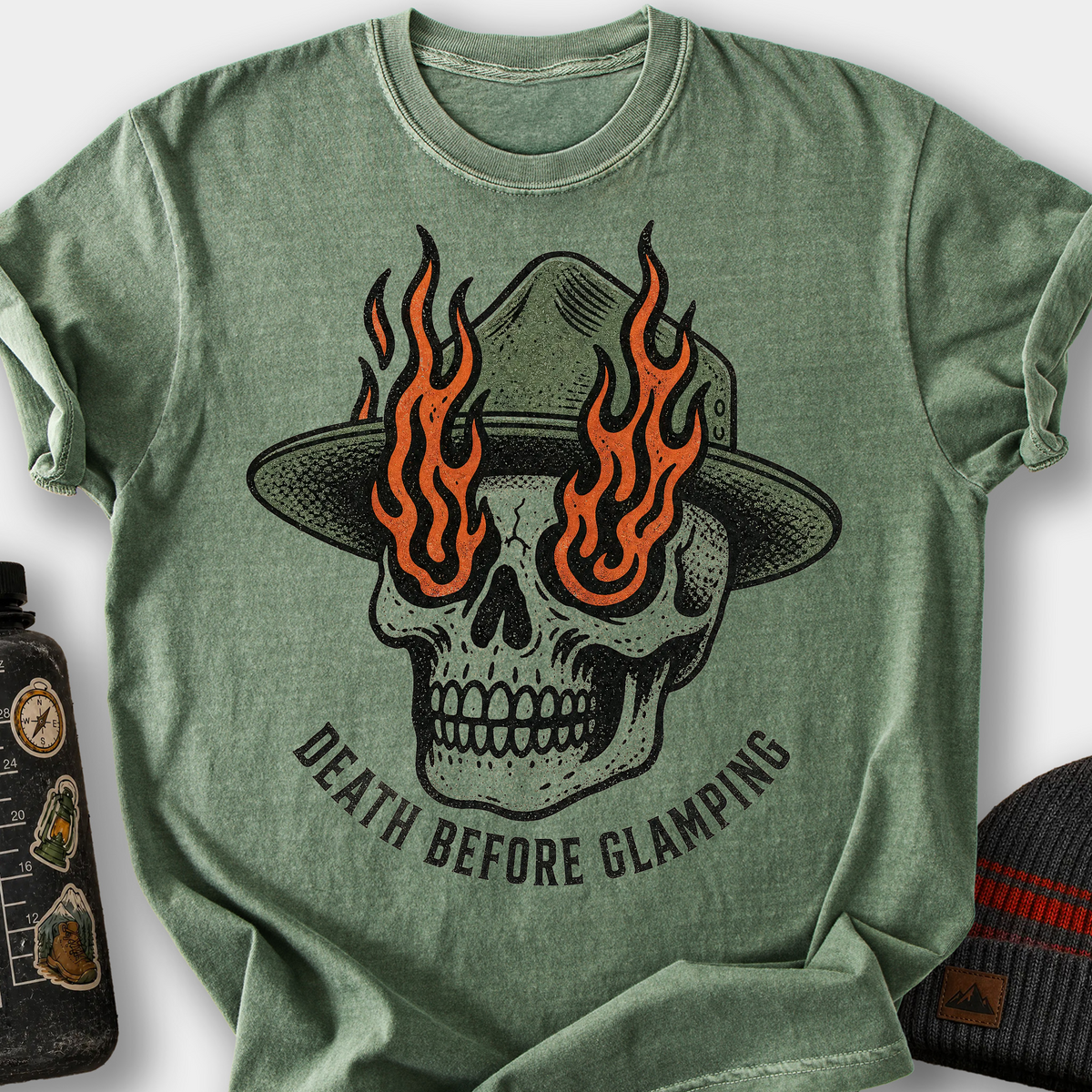 Death Before Glamping T-Shirt — Moss