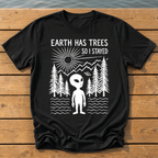 earth has trees so i stayed_rough brush linocut T-Shirt — Black