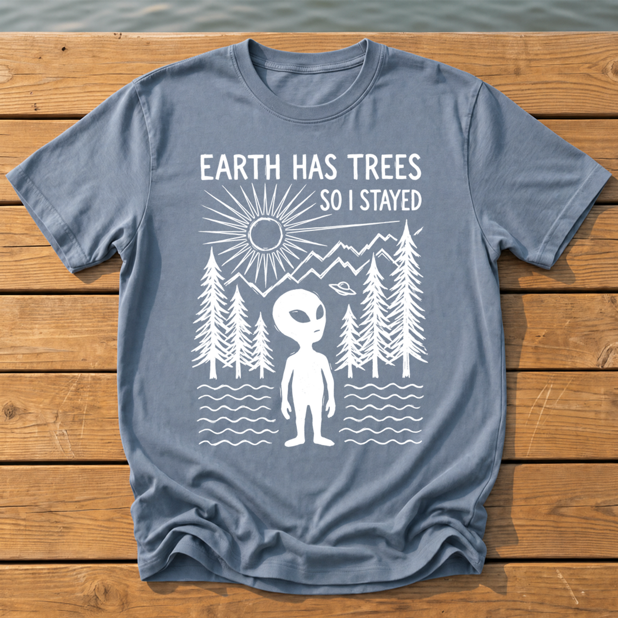 earth has trees so i stayed_rough brush linocut T-Shirt — Blue Jean