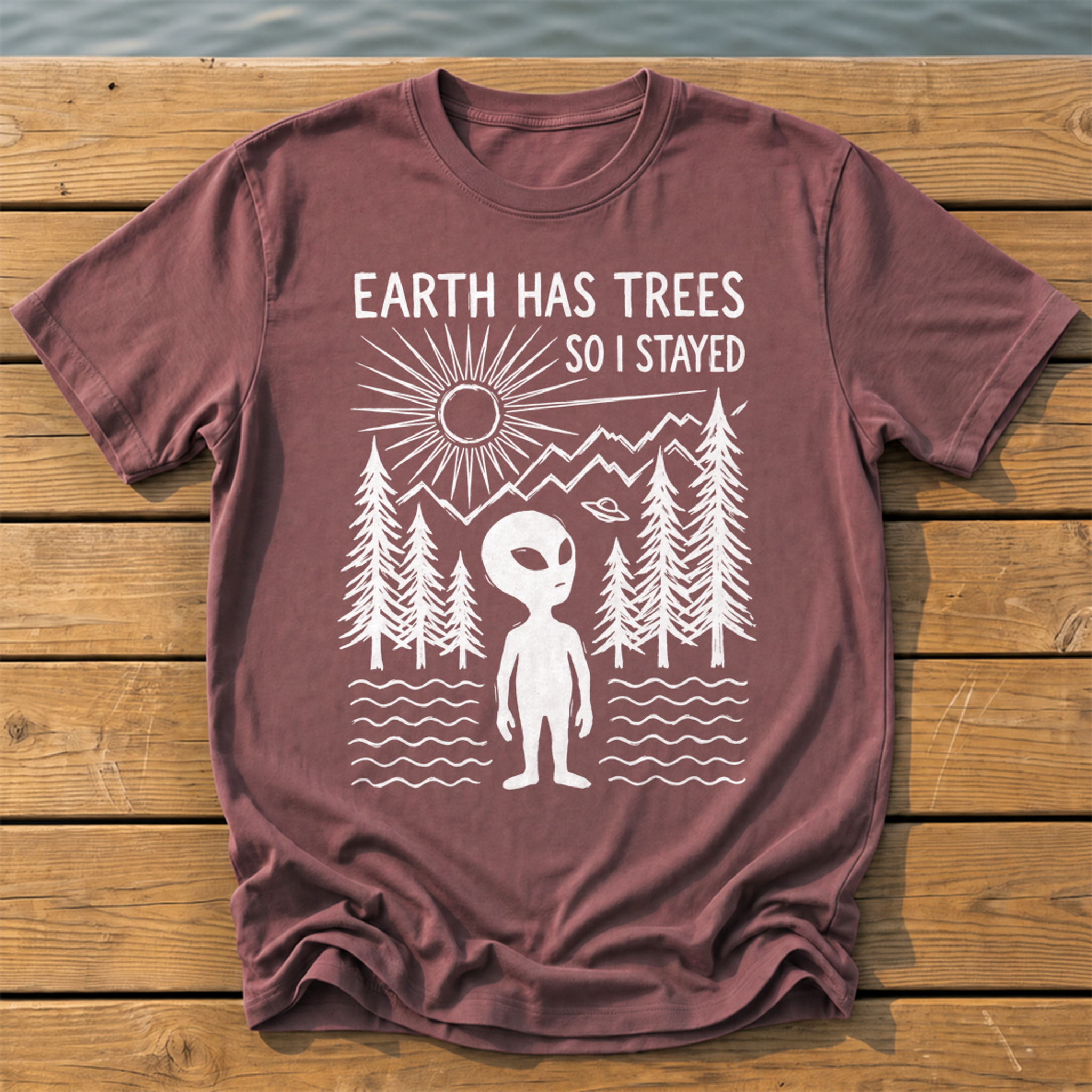 earth has trees so i stayed_rough brush linocut T-Shirt — Brick