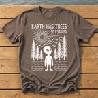 earth has trees so i stayed_rough brush linocut T-Shirt — Espresso