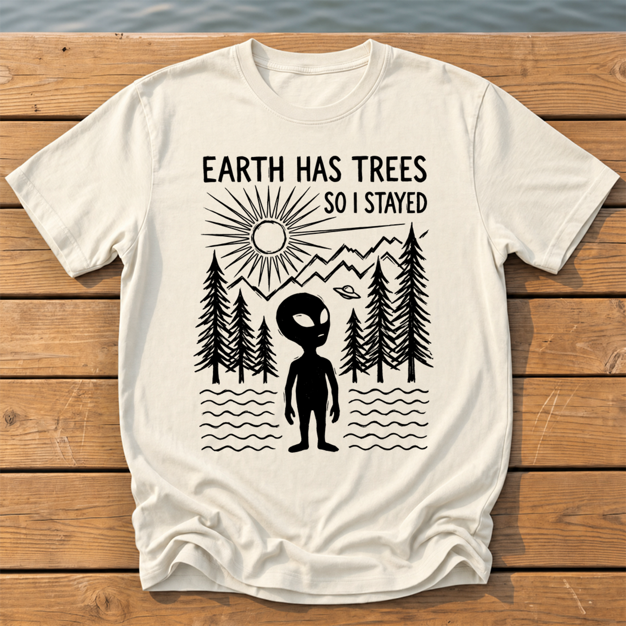 earth has trees so i stayed_rough brush linocut T-Shirt — Ivory