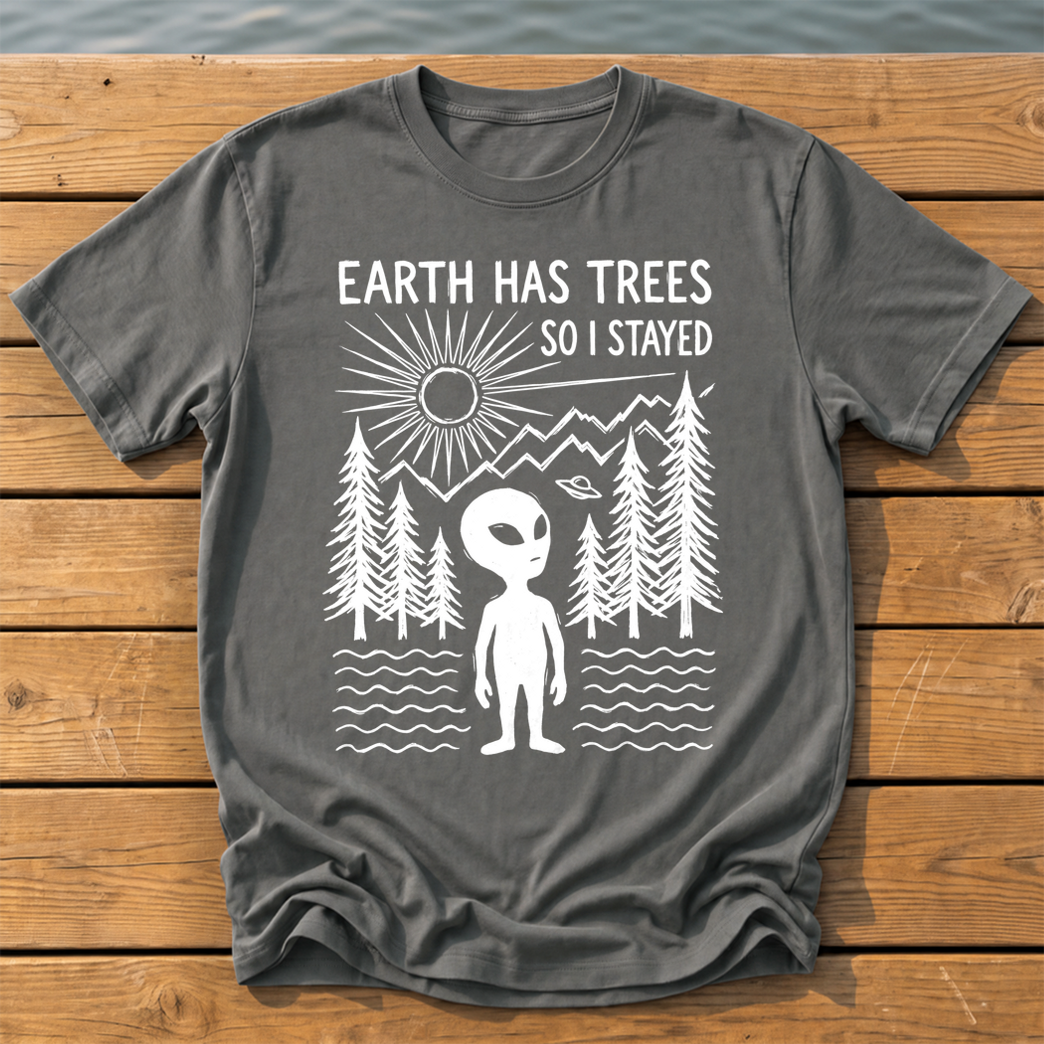earth has trees so i stayed_rough brush linocut T-Shirt — Pepper