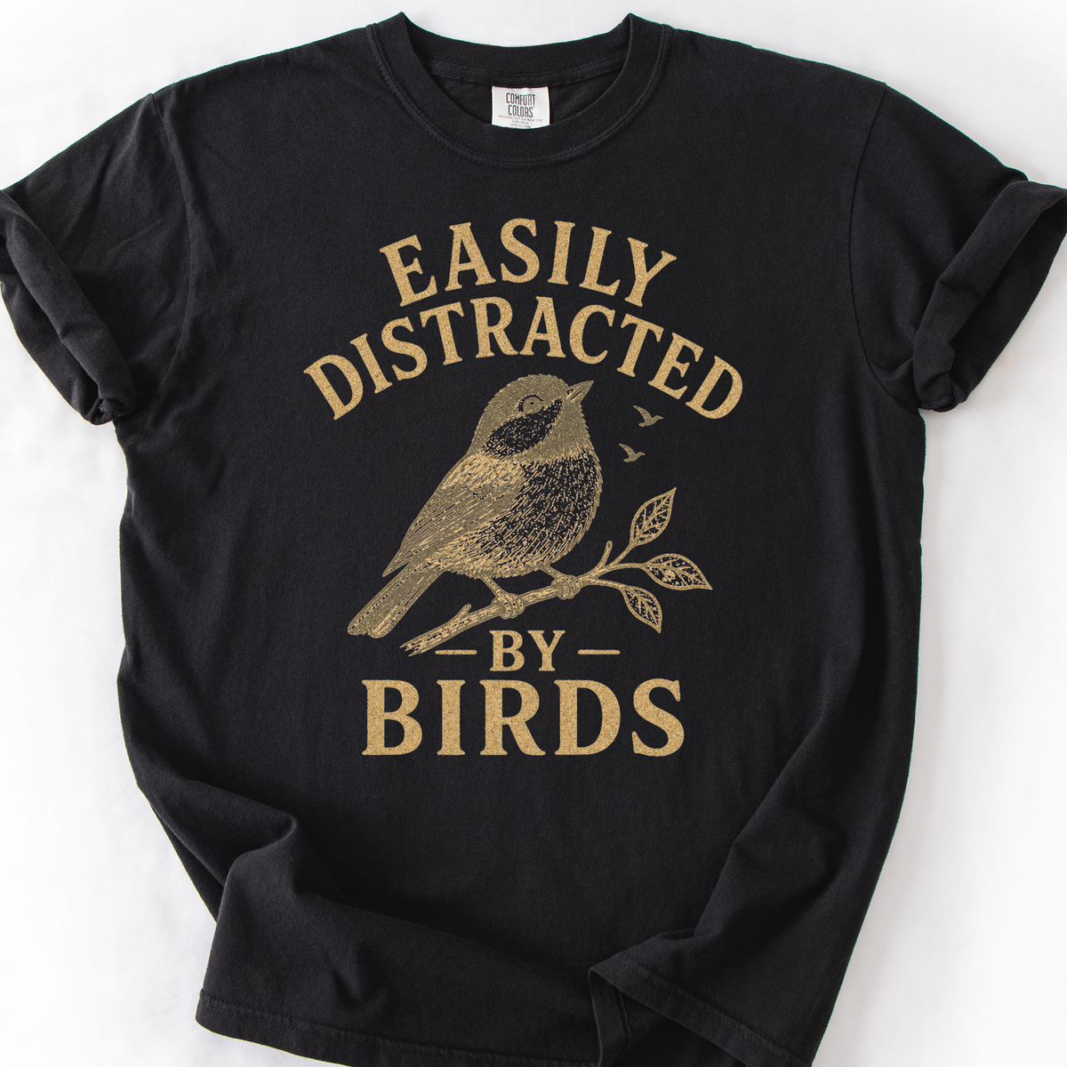 Easily Distracted By Birds T-Shirt — Black