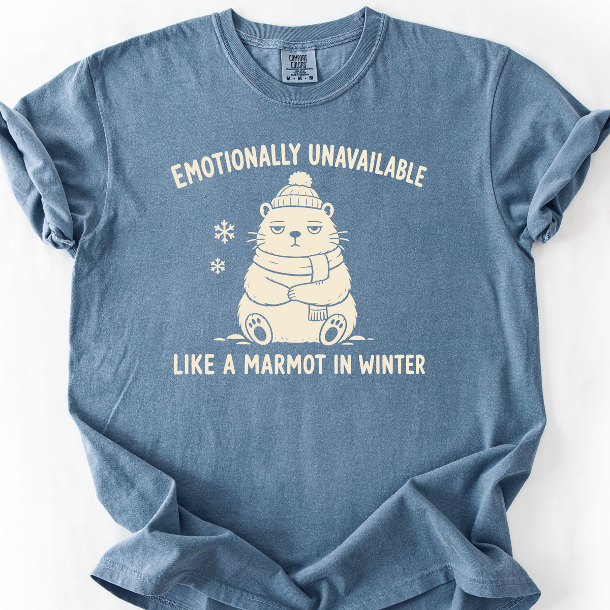 Emotionally Unavailable Marmot T-Shirt — Blue Jean