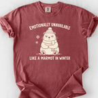 Emotionally Unavailable Marmot T-Shirt — Brick