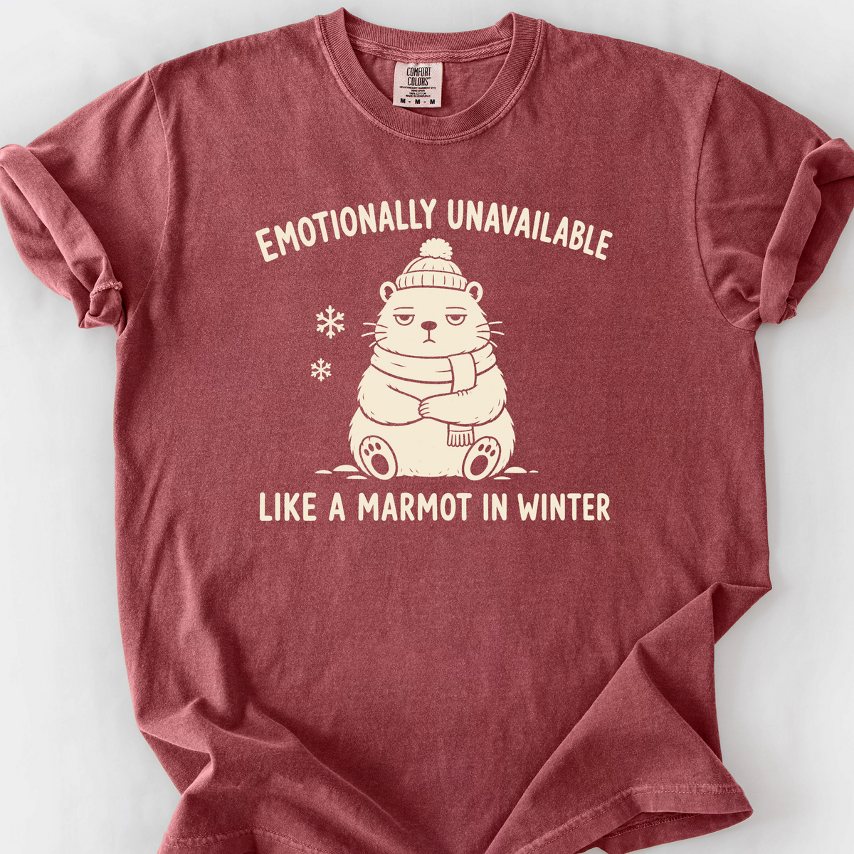 Emotionally Unavailable Marmot T-Shirt — Brick