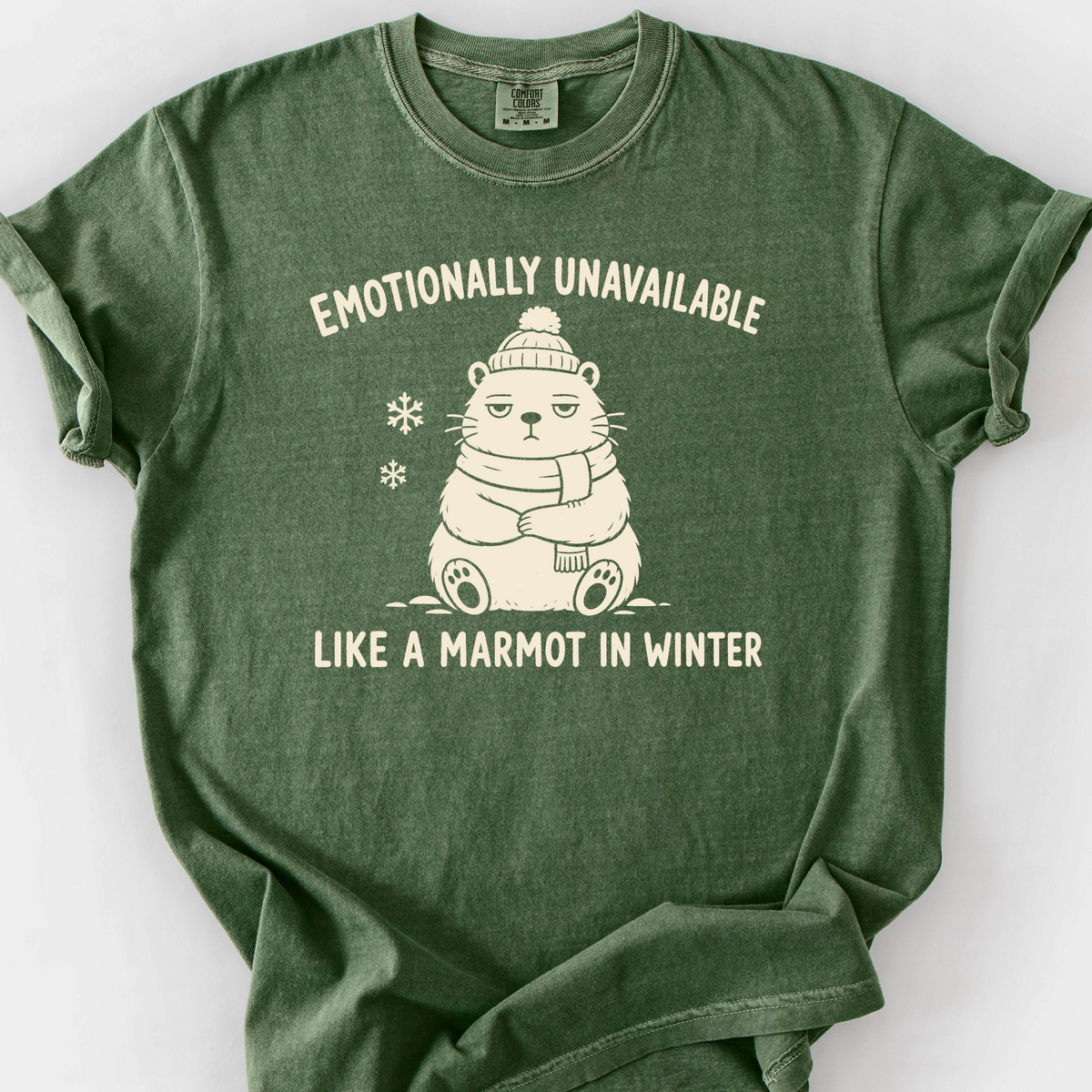 Emotionally Unavailable Marmot T-Shirt — Moss