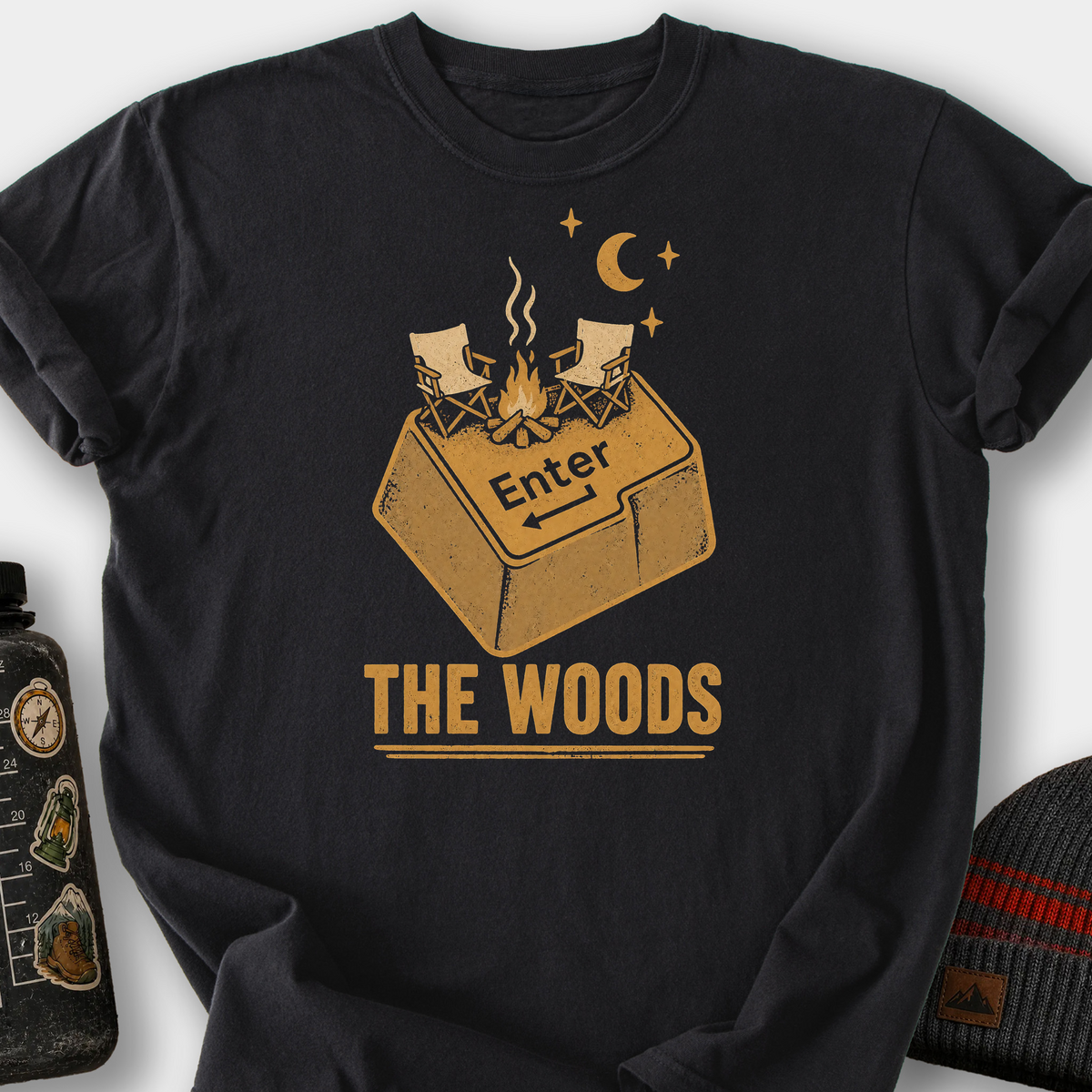 Enter The Woods Campfire Key T-Shirt — Black