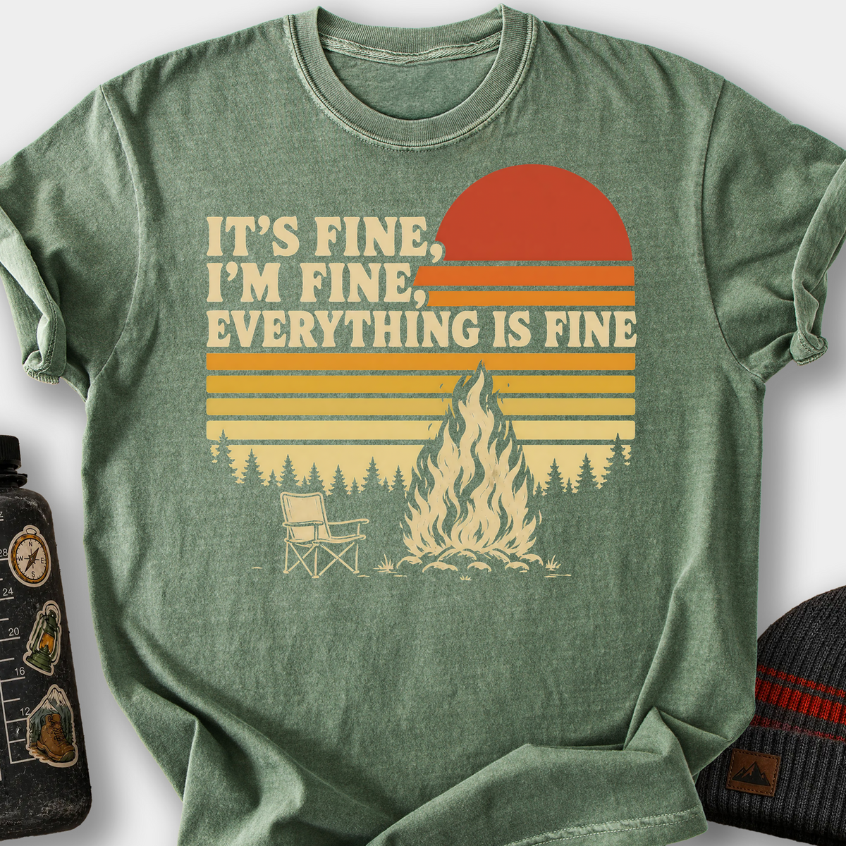 It's Fine, I'm Fine (Campfire Sunset) T-Shirt — Moss
