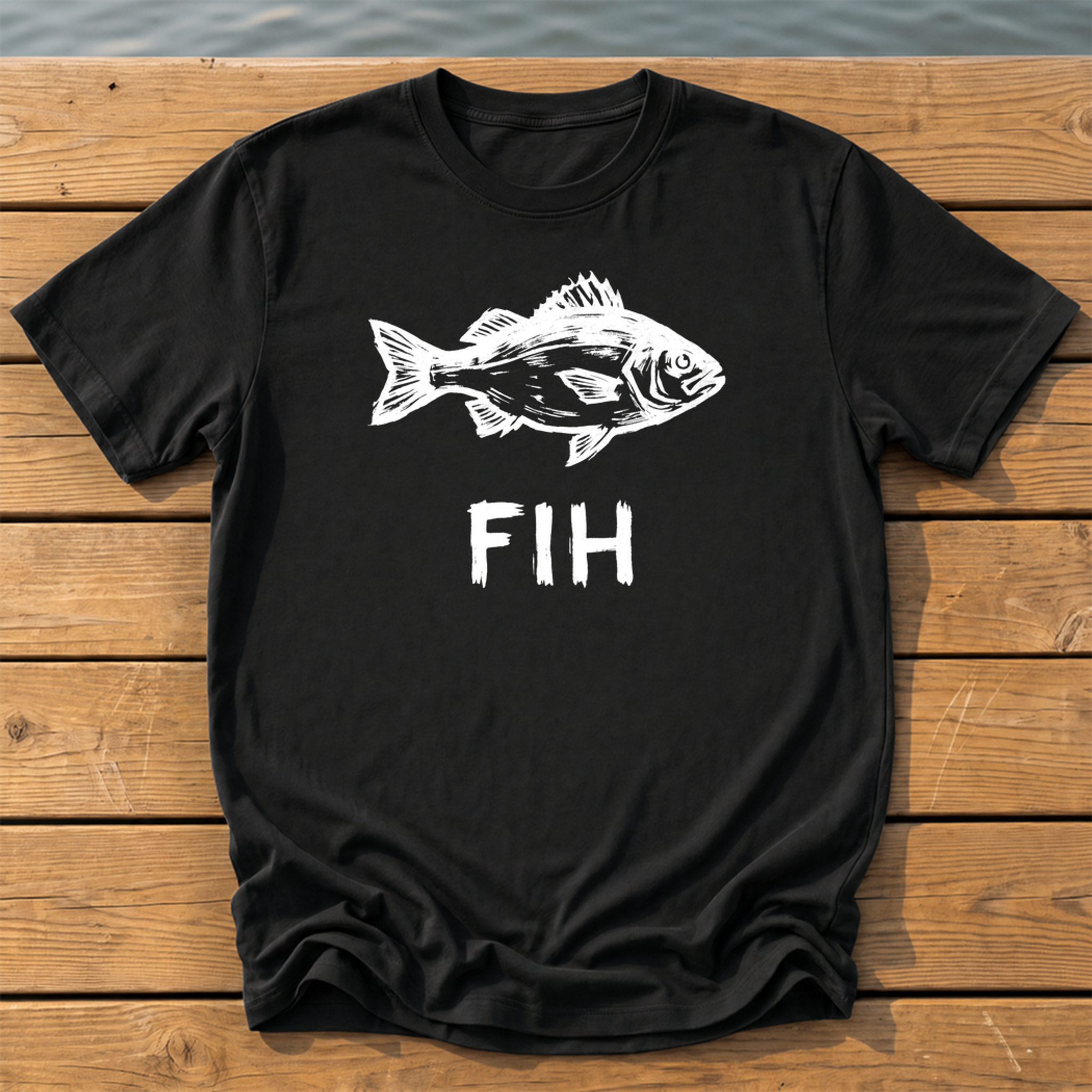 fih rough brush linocut T-Shirt — Black