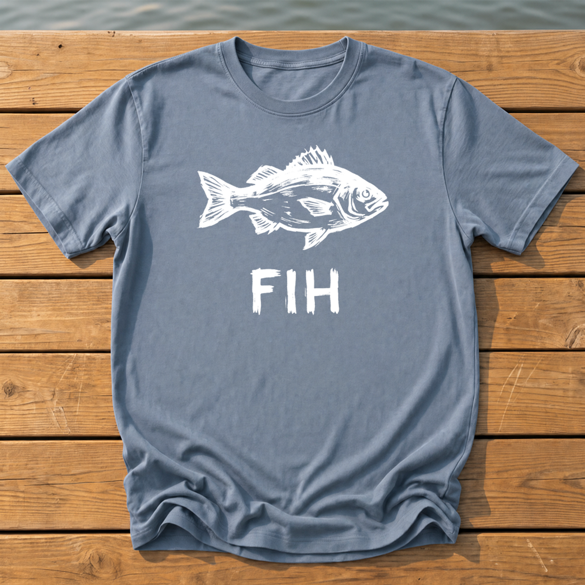 fih rough brush linocut T-Shirt — Blue Jean