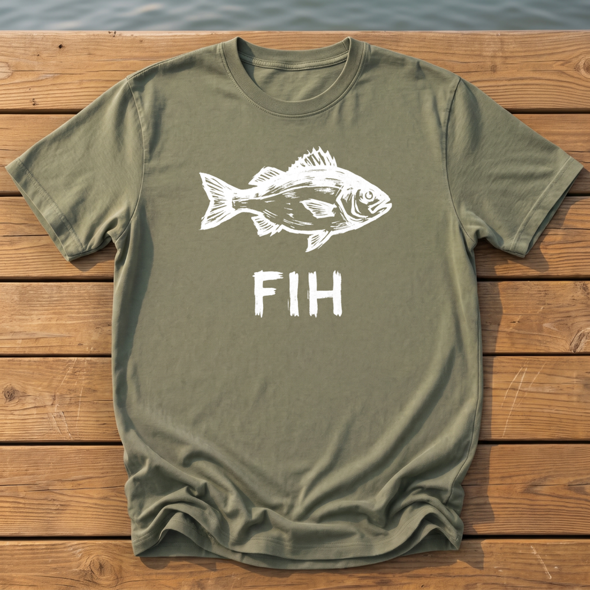 fih rough brush linocut T-Shirt — Moss