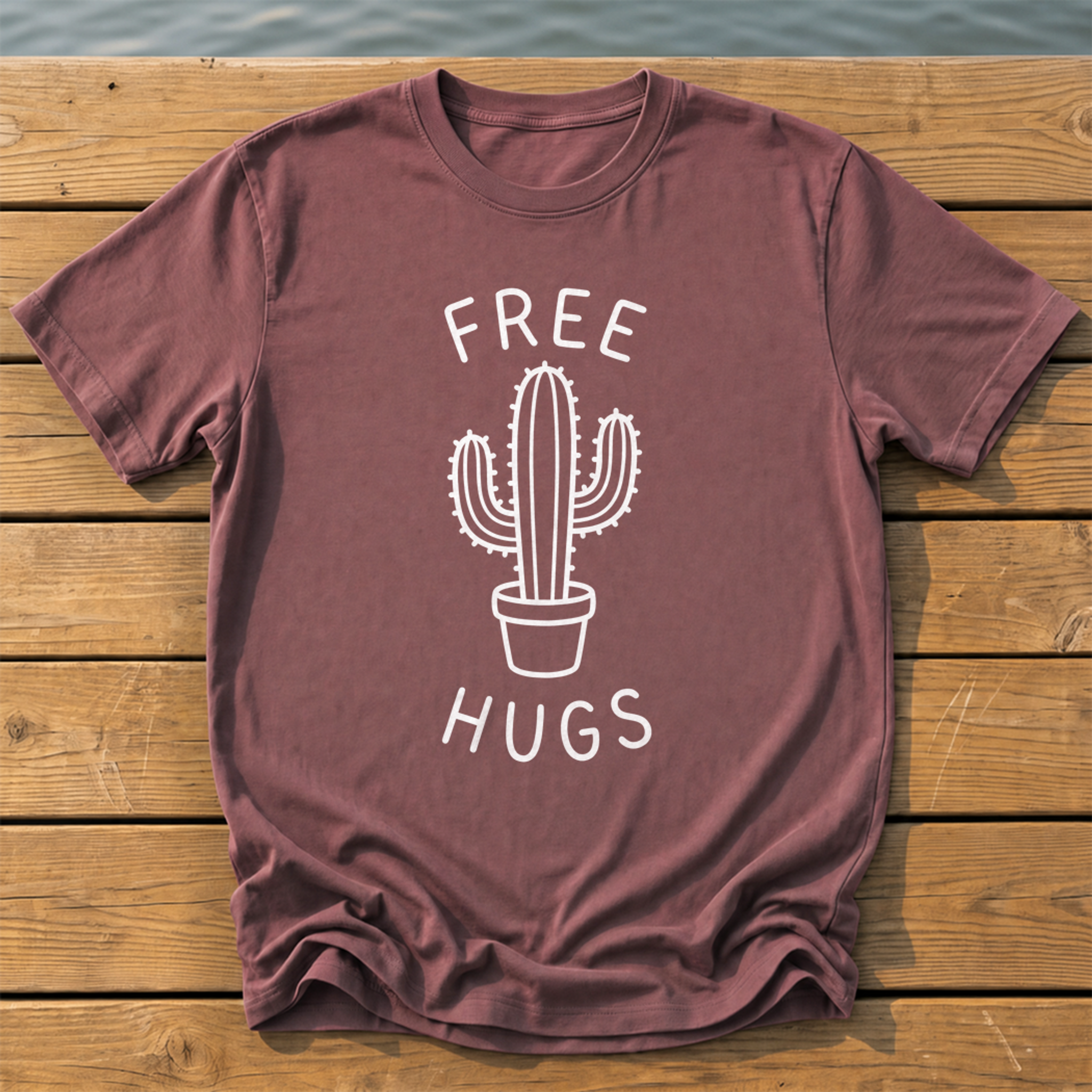 free hugs cactus handwritten marker dood T-Shirt — Brick