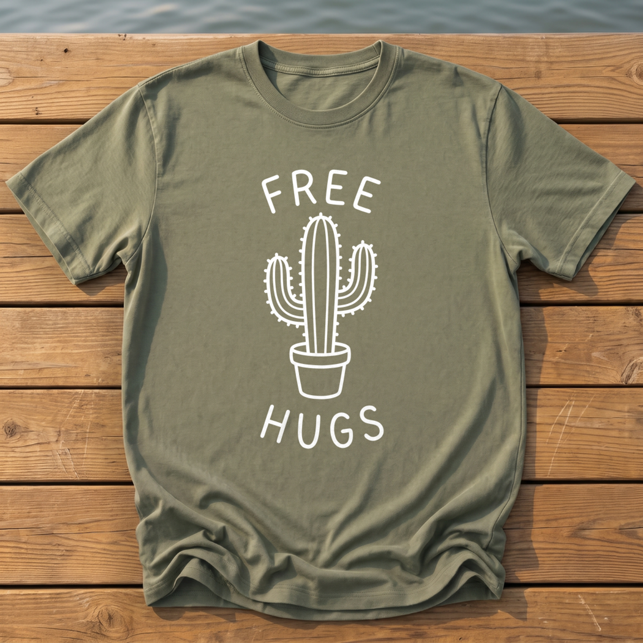 free hugs cactus handwritten marker dood T-Shirt — Moss