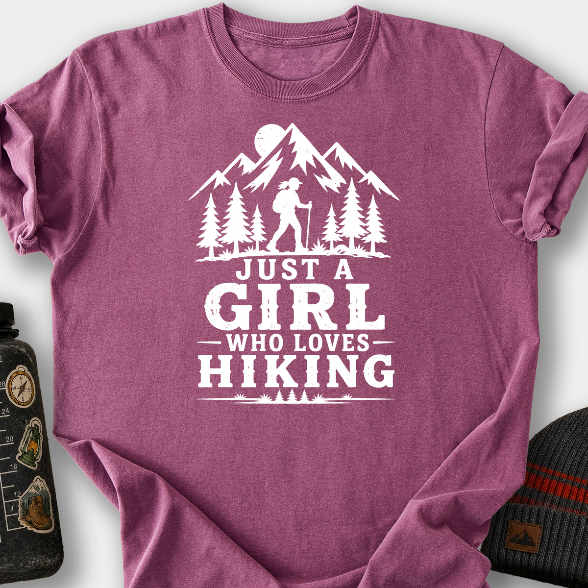 Girl Who Loves Hiking T-Shirt — Berry