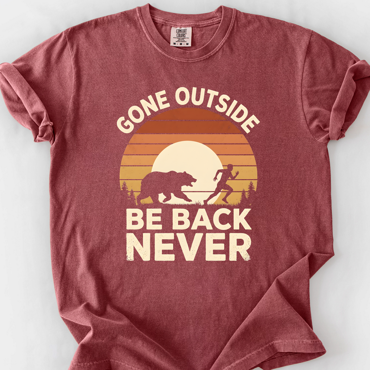Gone Outside, Be Back Never (Sunset) T-Shirt — Brick