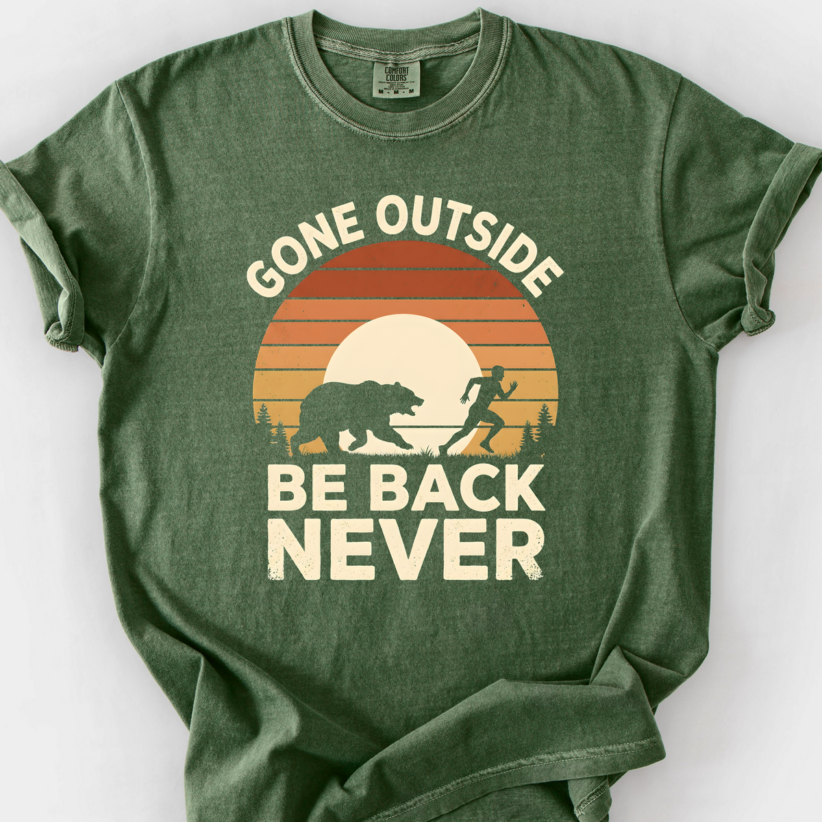 Gone Outside, Be Back Never (Sunset) T-Shirt — Moss