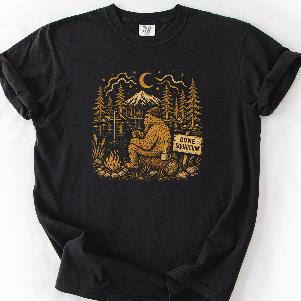 Gone Squatchin Fishing T-Shirt — Black