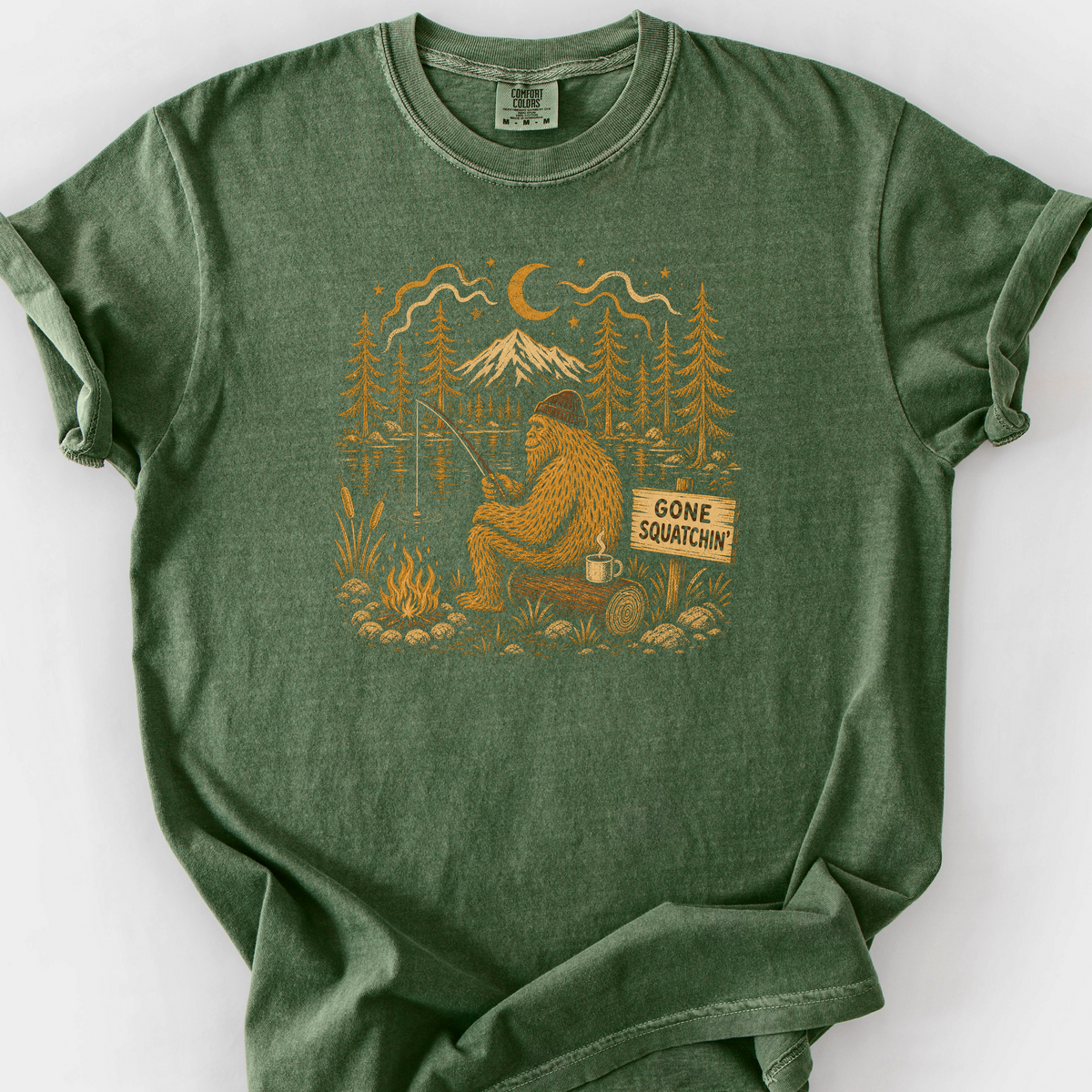 Gone Squatchin Fishing T-Shirt — Moss