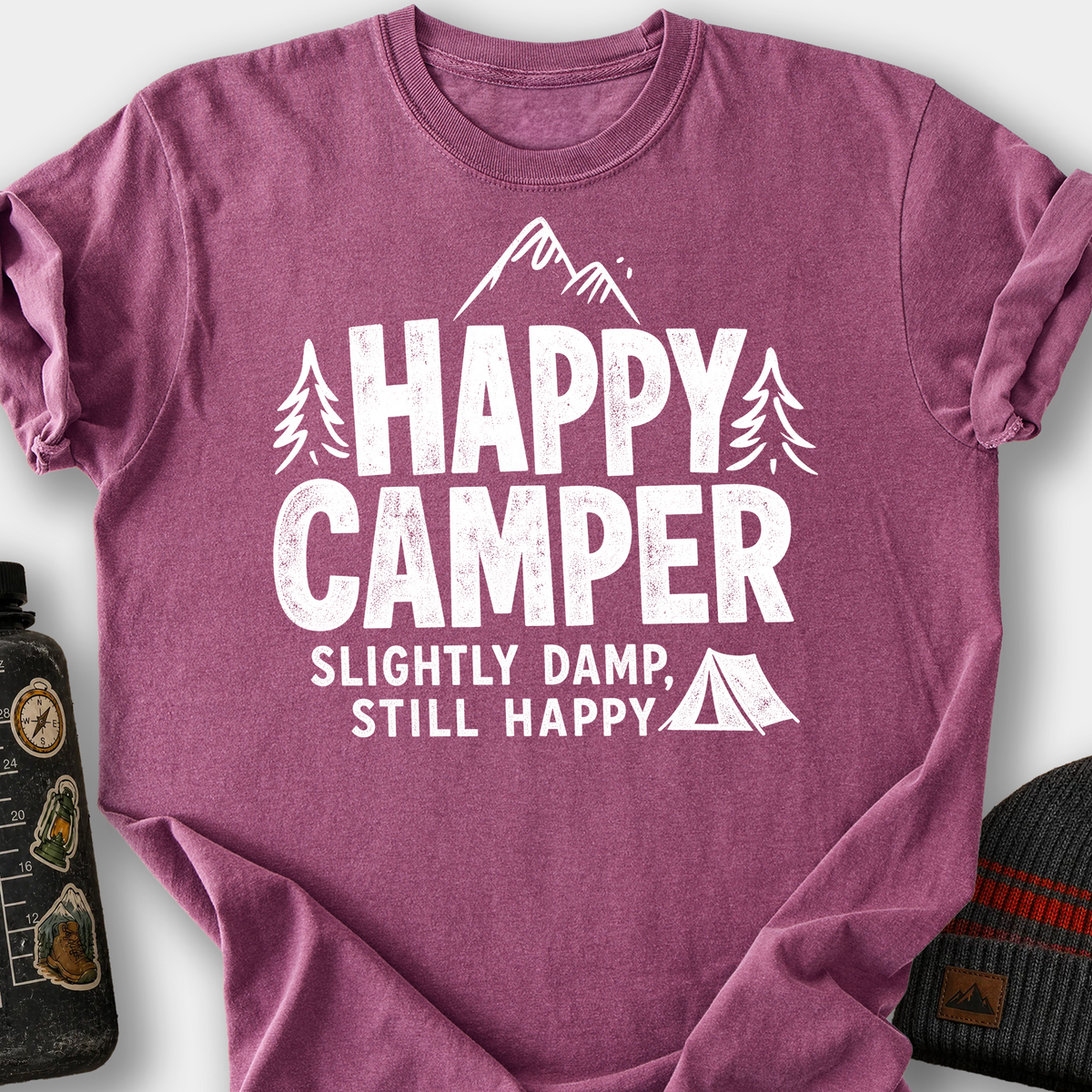 Happy Camper Slightly Damp T-Shirt — Berry