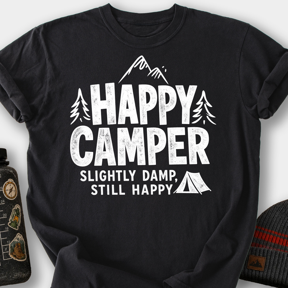 Happy Camper Slightly Damp T-Shirt — Black