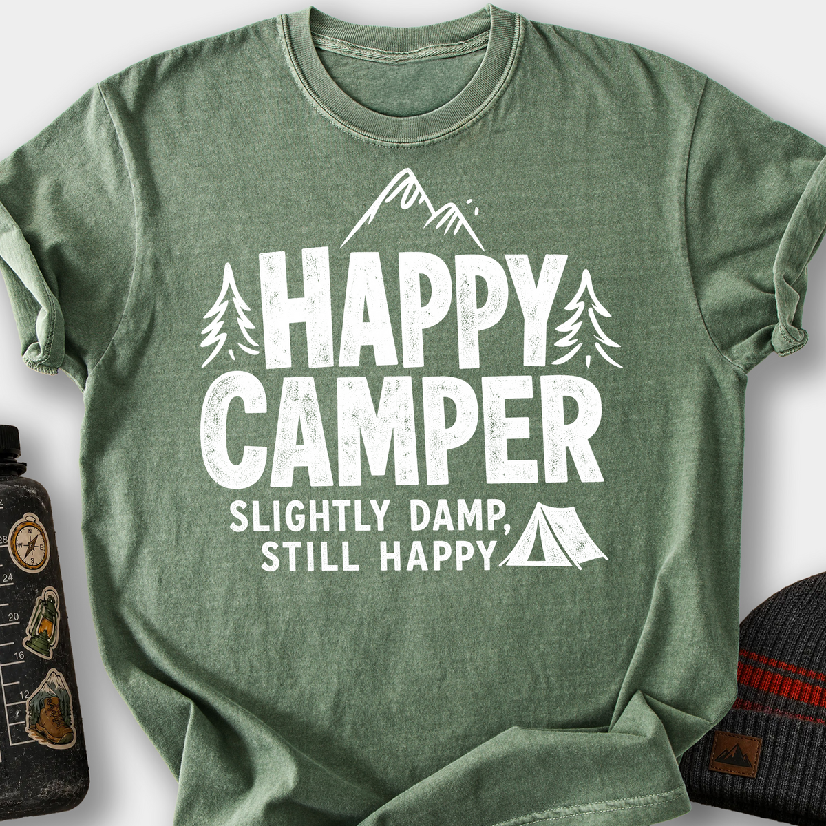 Happy Camper Slightly Damp T-Shirt — Moss