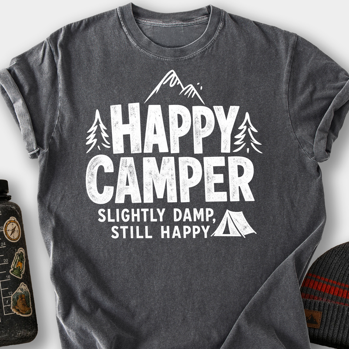 Happy Camper Slightly Damp T-Shirt — Pepper