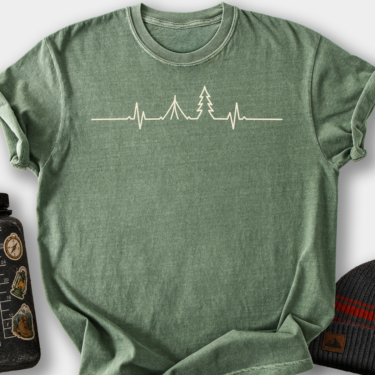 Tree Line Heartbeat T-Shirt — Moss