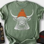 Highland Cow in a Beanie T-Shirt — Moss